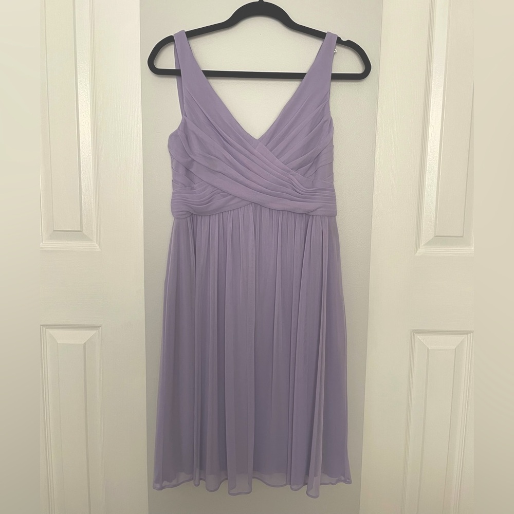 David's Bridal Lilac Ruched Short Dress for Special Occasions